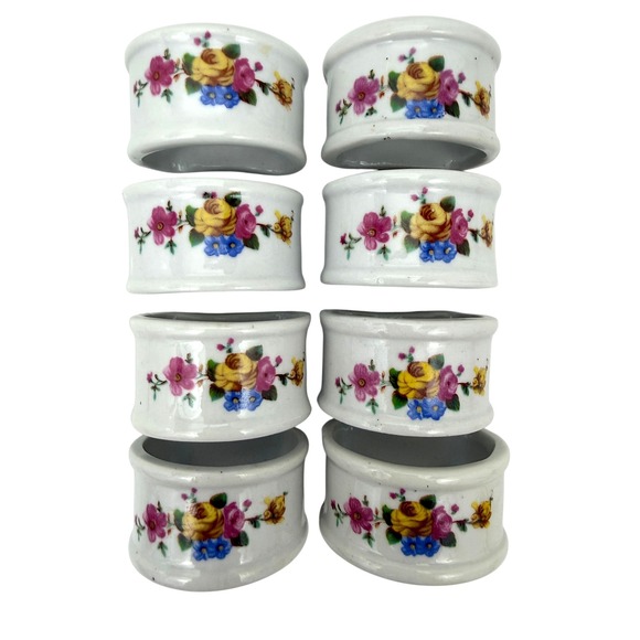 Unbranded Other - Vintage Floral Ceramic Napkin Rings Set of 8 White Porcelain Rose Garden Decor